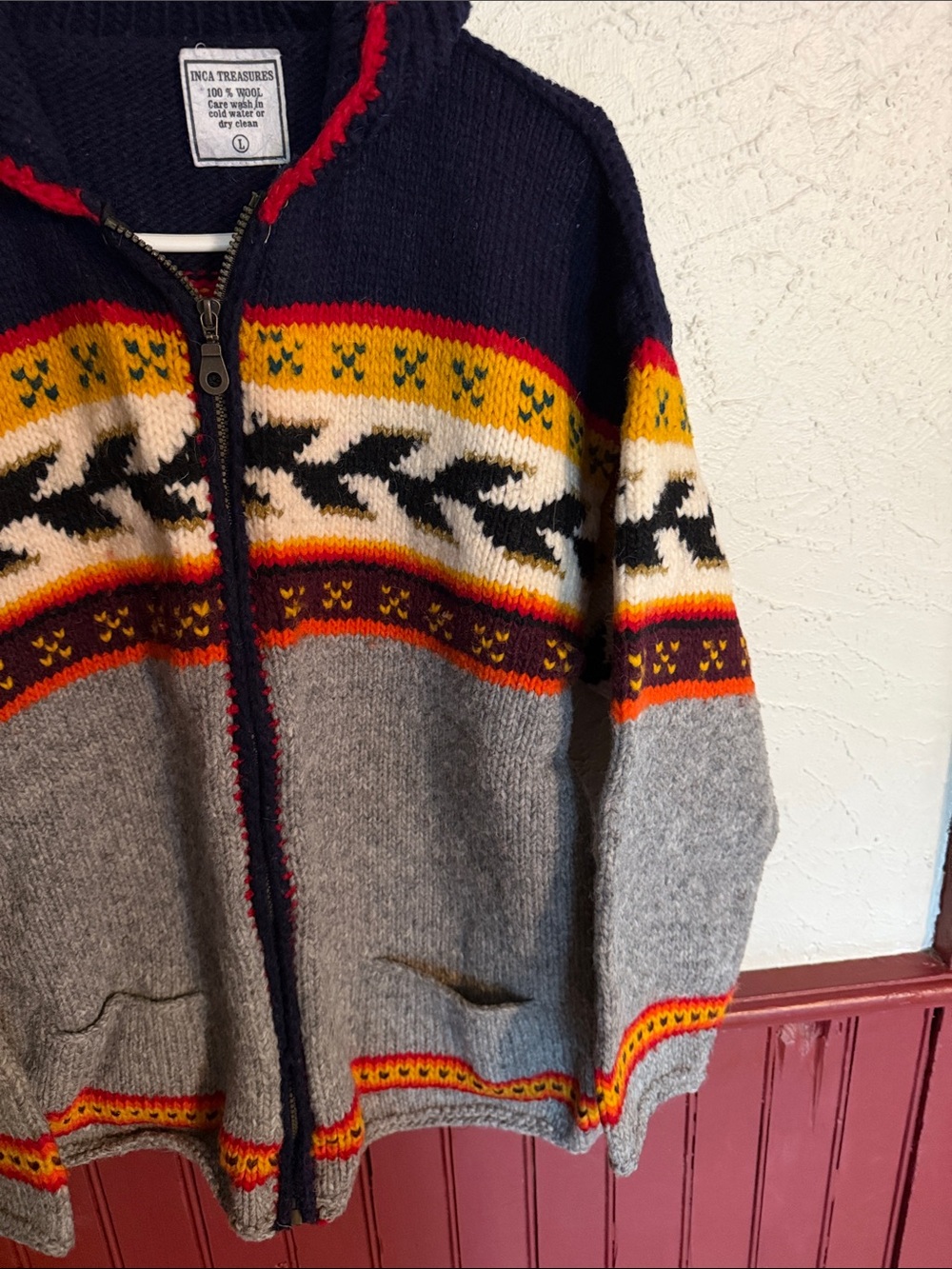 Women’s Zip-Front Fair Isle Cardigan Sweater - Navy, Gray & Multicolor - Picture 4 of 8